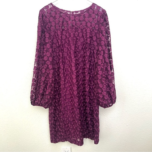 Trina Turk Lace Airie Dress Long Sleeve Sheer Fall Floral Purple Size 8 FLAW - Picture 2 of 15